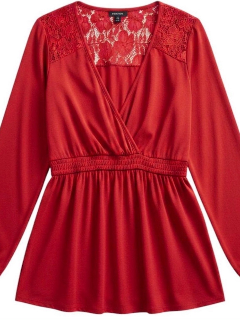 torrid Red Lace-Shoulder Wrap Blouse women’s 3X ballon long sleeves stretch